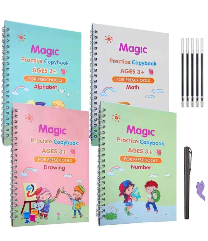 Kids Magic Practice Book Set of 4-Kids learning for Home and school with 10 refill pens